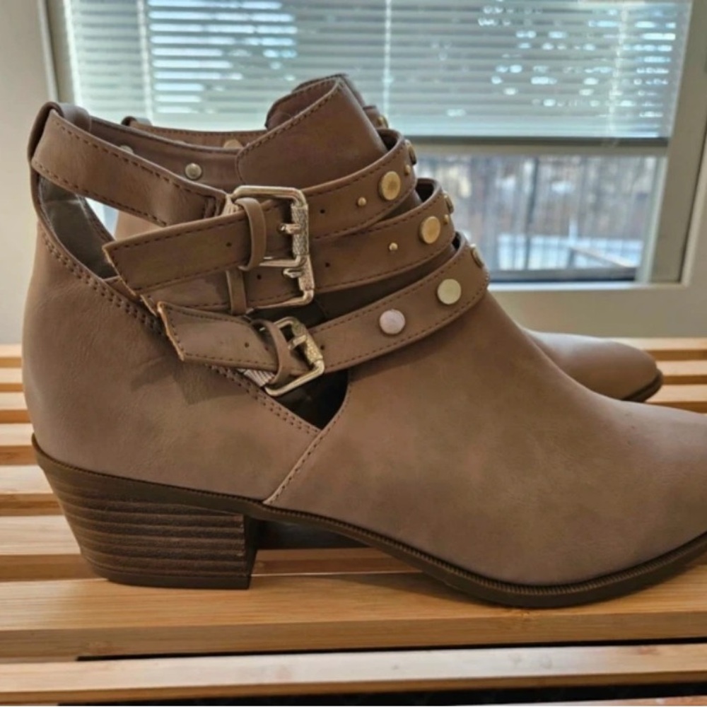 Sam Edelman Taupe Heeled Boots with Buckle Straps
